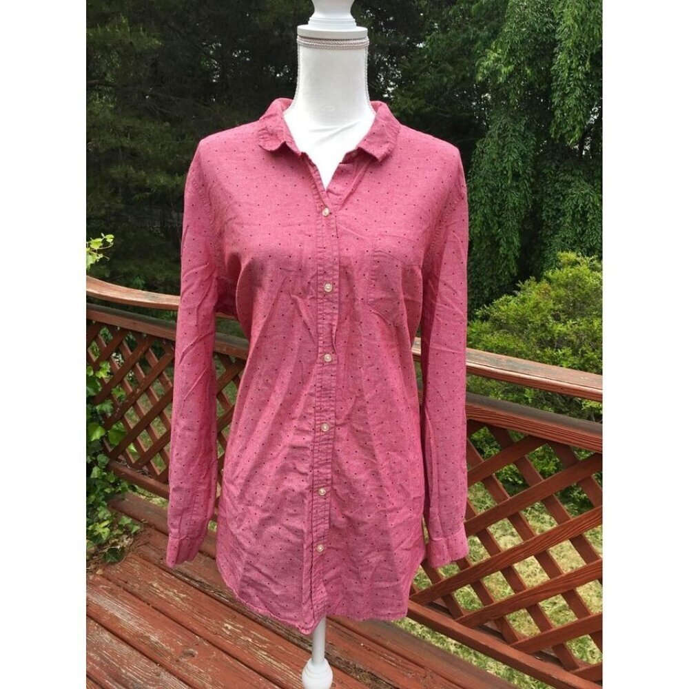 Old Navy Blouse Business Casual Button Up Top Red Polka Dots Women’s Size XXL